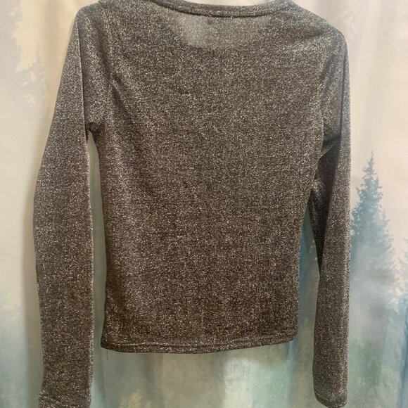 Free People Mesh So Well Layering Top Metallic Shimmer Black Top, Small - Picture 4 of 6